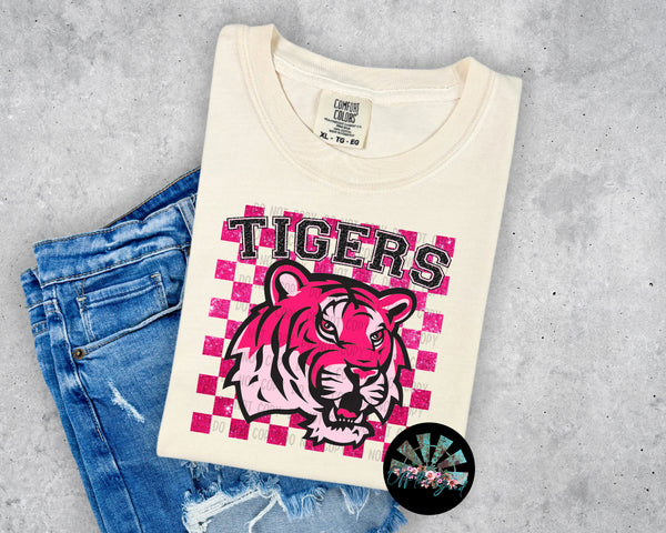 Checkered Faux Glitter PINK LSU Tigers PNG Digital Design