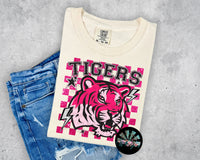 Checkered Faux Glitter PINK LSU Tigers with Stars and Lightening Bolts PNG Digital Design