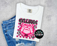 Pink Faux Glitter Preppy Checkered UGA Bulldogs w/ Stars & Lightening Bolts