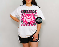 Pink Faux Glitter Preppy Checkered Pink UGA Bulldogs with Stars and Lightening Bolts T-Shirt and Sweatshirt