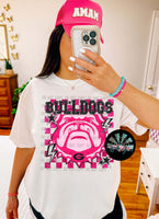 Pink Faux Glitter Preppy Checkered UGA Bulldogs w/ Stars & Lightening Bolts