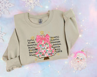 Pink Floral Christmas Tree wit Bow Joyful Blessed Peaceful Cheerful T-Shirt and Sweatshirt