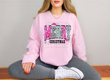 KIDS Pink and Mint Leopard Merry Christmas Black Letters T-Shirt and Sweatshirt