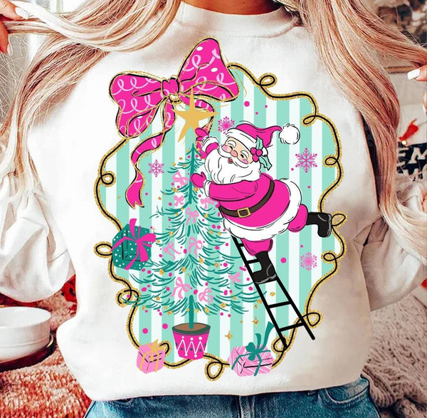 Pink and Mint Santa and Tree T-Shirt and Sweatshirt