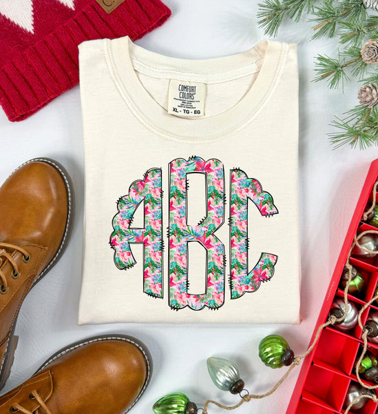 Christmas Poinsette Monogram T-Shirt and Sweatshirt