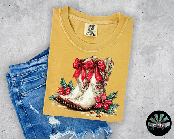 Poinsette Western Christmas Boots T-Shirt and Sweatshirt