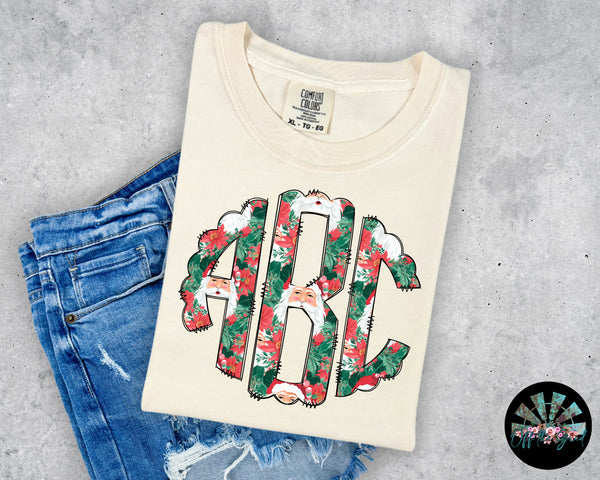 Poinsettias and Santa Monogram T-Shirt and Sweatshirt