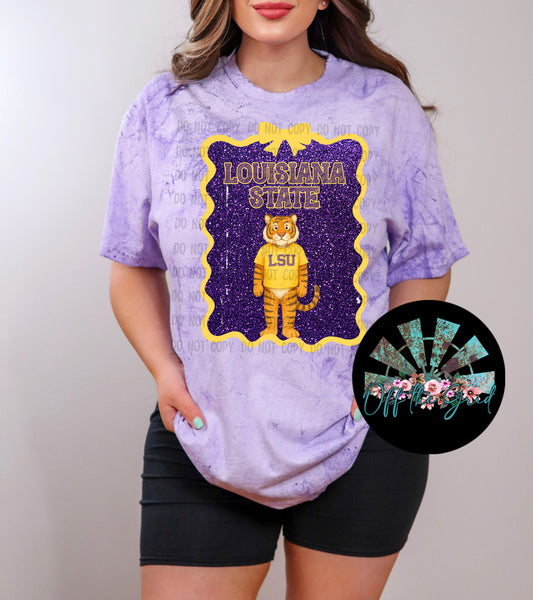 Faux Glitter with Coquette Bow Border LSU PNG Digital Design