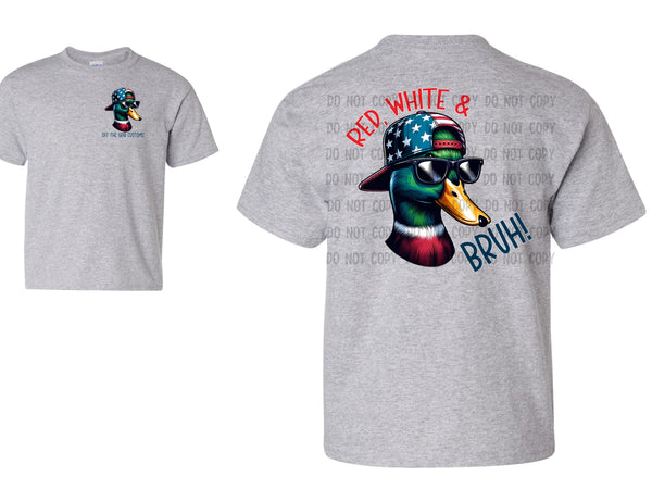 Adult Red, White & Bruh Mallard on Sport Grey Short Sleeve T-Shirt