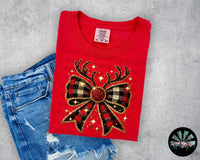 Reindeer Plaid Bow T-Shirt and Sweatshirt