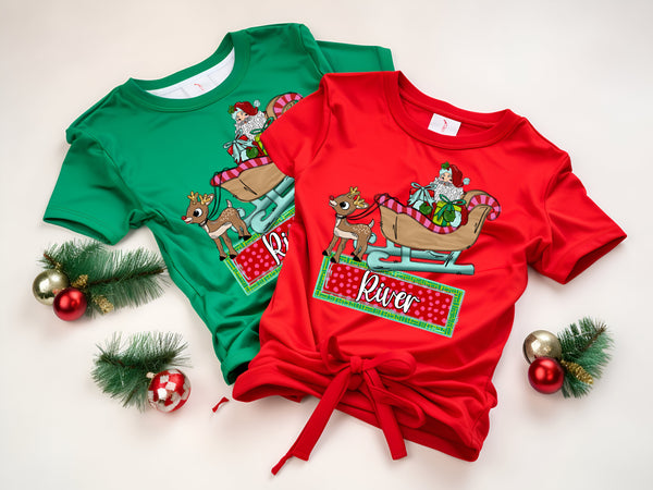 KIDS Reindeer pulling Santa's Sleigh Girl Version T-Shirt and Sweatshirt