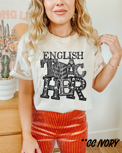 Rhinestone English Teacher Short Sleeve T-Shirt