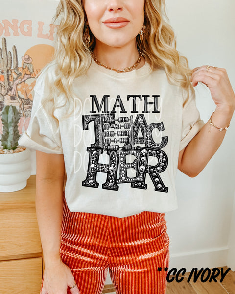 Rhinestone Math Teacher Short Sleeve T-Shirt