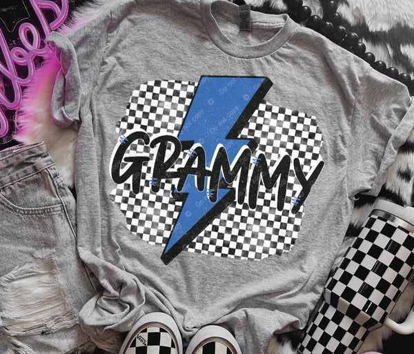 Checkered Blue Lightening Bolt GRAMMY Short Sleeve T-Shirt