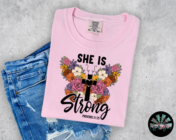 She is Strong Floral Butterfly T-Shirt and Sweatshirt