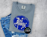 KIDS Faux Silver Glitter Raider Mascot on Blue Circle Short Sleeve T-Shirt OTG Exclusive