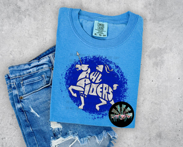 KIDS Faux Silver Glitter Raider Mascot on Blue Circle Short Sleeve T-Shirt OTG Exclusive