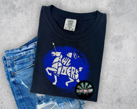 KIDS Faux Silver Glitter Raider Mascot on Blue Circle Short Sleeve T-Shirt OTG Exclusive