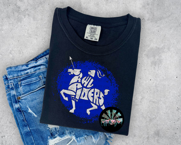 KIDS Faux Silver Glitter Raider Mascot on Blue Circle Short Sleeve T-Shirt OTG Exclusive