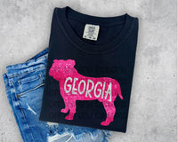 Silver and Hot Pink Glitter Preppy Bulldog Short Sleeve T-Shirt