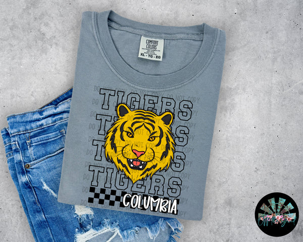 Stacked Checkered Missouri Tigers PNG Digital Download Sublimation Design