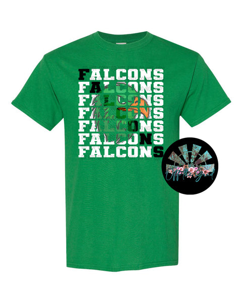 Stacked Falcons with Mascot (Green Falcon with Black Letters) PNG Digital Download