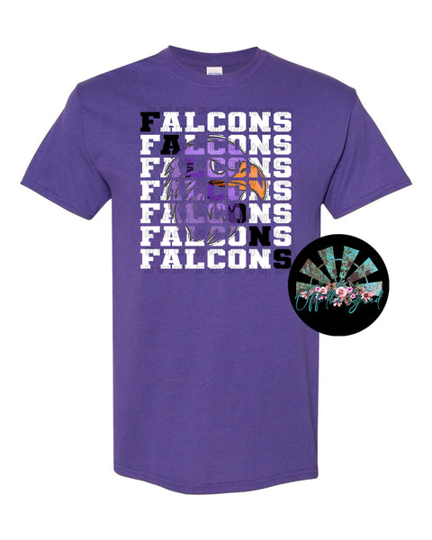 Stacked Falcons with Mascot (Purple Falcon with Black Letters) PNG Digital Download