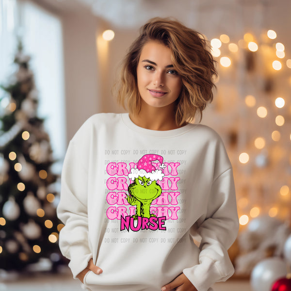 Stacked Pink Gr!nchy Nurse T-Shirt and Sweatshirt