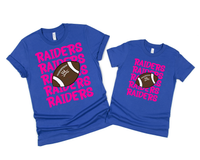 Pink Stacked Raiders Football Short Sleeve T-Shirt