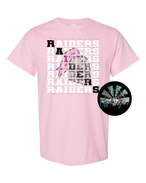 Stacked Raiders with Mascot (Pink Raider with B&W Letters) PNG Digital Download