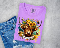 Sweetest Mama Highland Cow and Bees T-Shirt