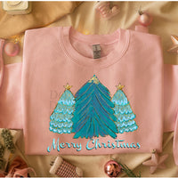 Teal Merry Christmas Trees T-Shirt and Sweatshirt