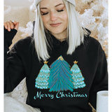 Teal Merry Christmas Trees T-Shirt and Sweatshirt