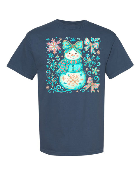 Teal Snowman and Snowflakes T-Shirt and Sweatshirt