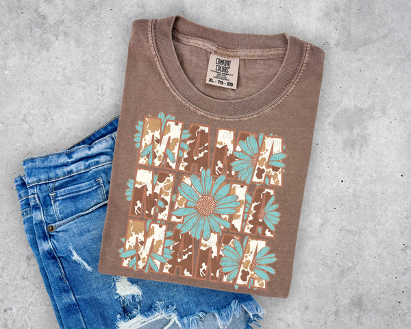 Floral Cowhide Stacked Mama Short Sleeve T-Shirt