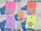 Neon Floral Turtle T-Shirt and Sweatshirt