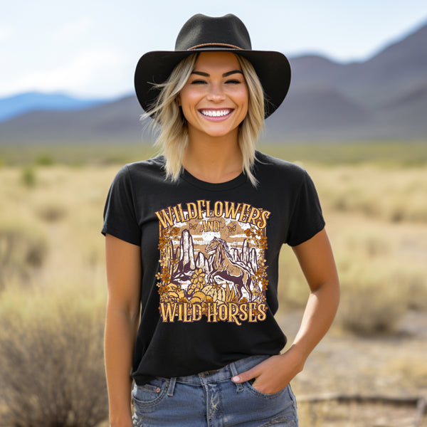 Wild Flowers and Wild Horses Short Sleeve T-Shirt