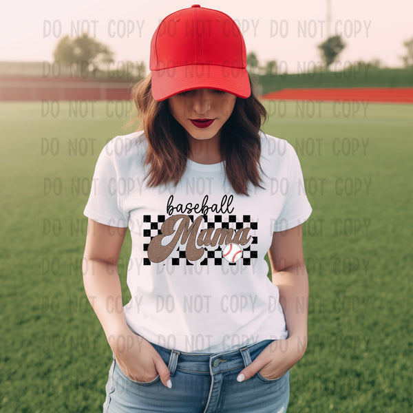 Checkered Baseball Mama T-Shirt 39