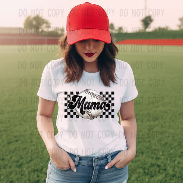 Checkered Baseball Mama T-Shirt 45