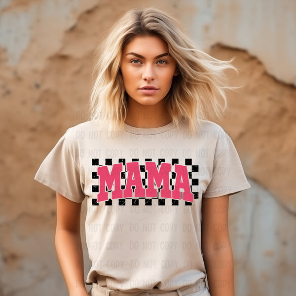 Black Checkered Hot Pink Mama T-Shirt