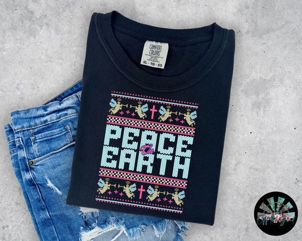 Peace on Earth Knit Sweater Blue T-Shirt and Sweatshirt