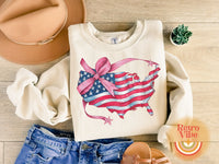 Watercolor USA with Bow Short Sleeve T-Shirt