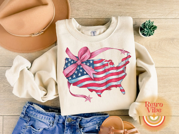 Watercolor USA with Bow Short Sleeve T-Shirt