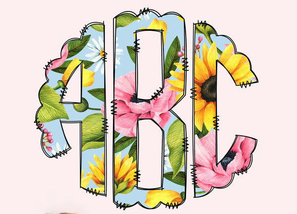 Pink & Yellow Sunflowers Monogram Short Sleeve T-Shirt