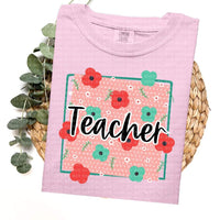Floral Polka Dot Teacher Short Sleeve T-Shirt