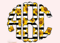 Striped Sunflowers Monogram Short Sleeve T-Shirt