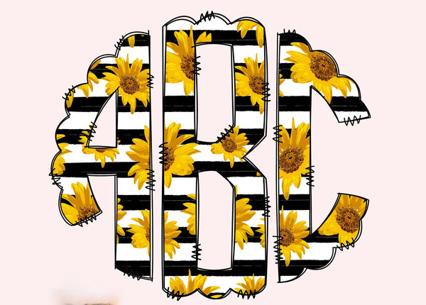 Striped Sunflowers Monogram Short Sleeve T-Shirt