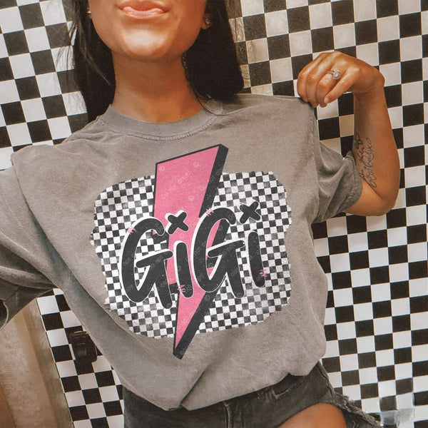 Checkered Pink Lightening Bolt GIGI Short Sleeve T-Shirt