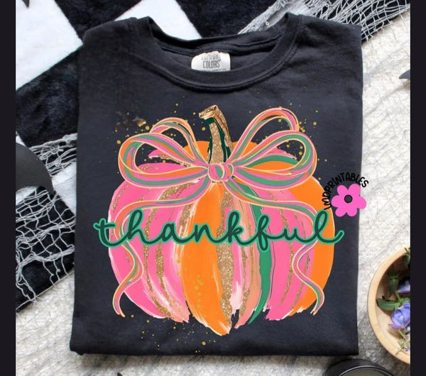Pink and Orange "Thankful" Pumpkin T-Shirt and Sweatshirt
