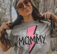 Checkered Pink Lightening Bolt MOMMY Short Sleeve T-Shirt